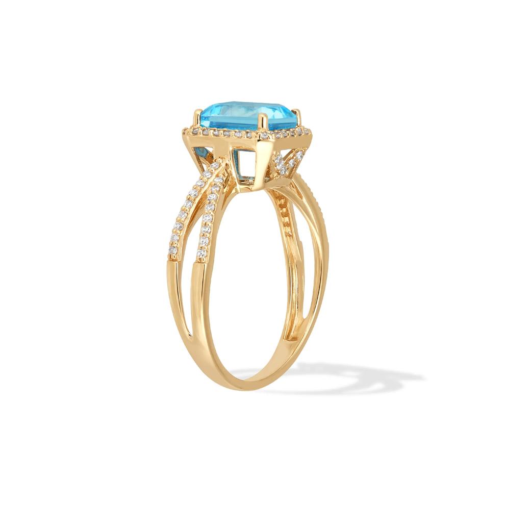 Blue Topaz &amp; Diamond Halo Ring in 10K Yellow Gold (1/4 ct. tw.) – Image 4 of 4