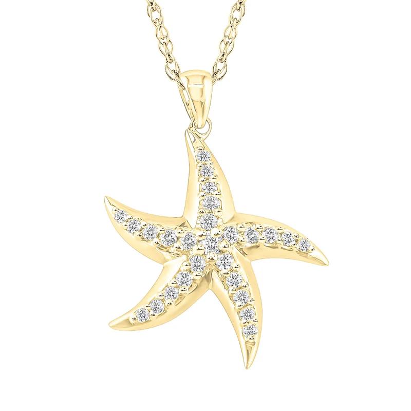 Diamond Starfish Pendant in 10K Yellow Gold &#40;1/4 ct. tw.&#41; – Image 1 of 2