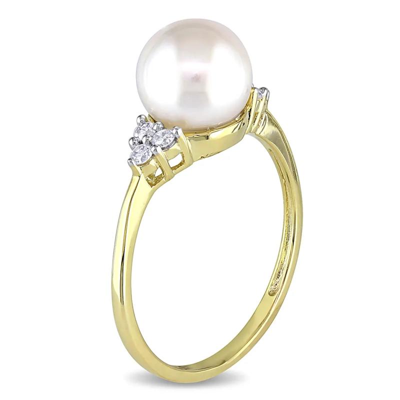 Freshwater Pearl &amp; 1/8 ct. tw. Diamond Ring in 10K Yellow Gold – Image 3 of 4