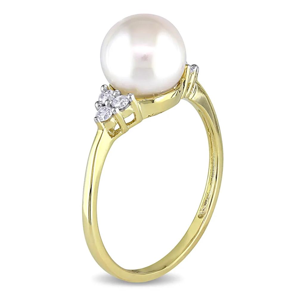 Freshwater Pearl &amp; 1/8 ct. tw. Diamond Ring in 10K Yellow Gold – Image 3 of 4
