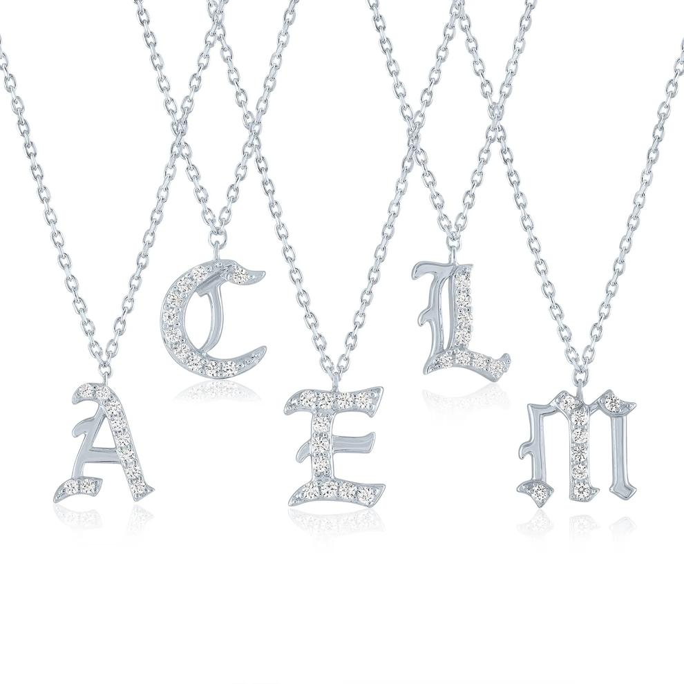 Diamond Accent Gothic Script I Initial Pendant in Sterling Silver – Image 2 of 3