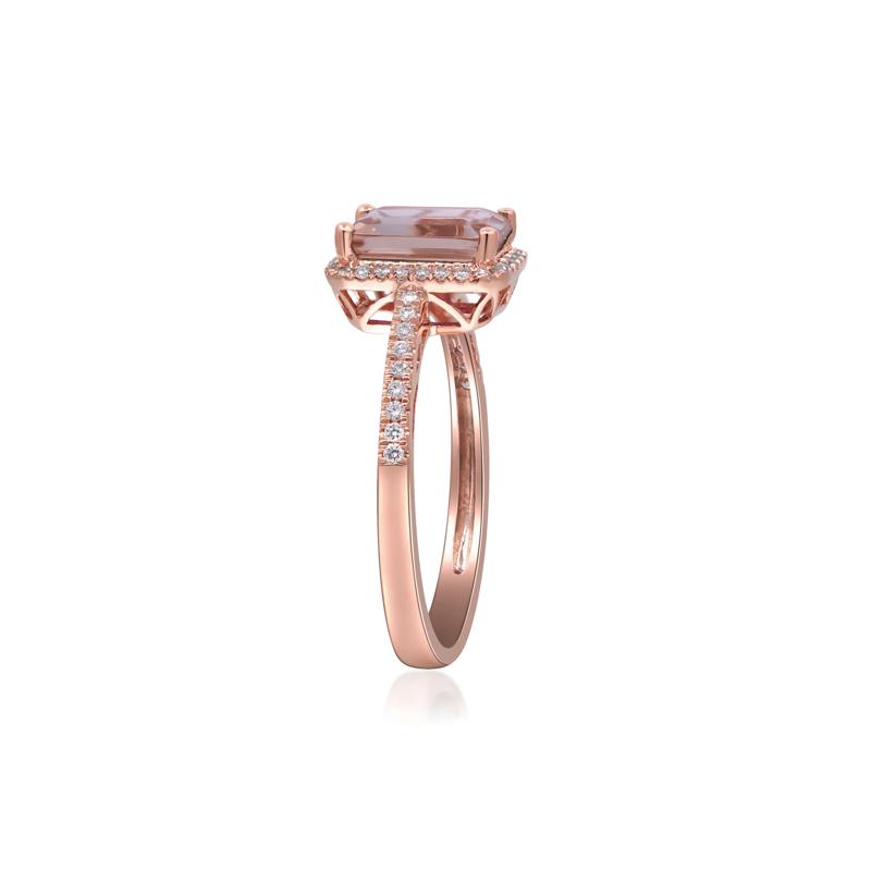 Morganite and Diamond Halo Ring in 10K Rose Gold &#40;1/5 ct. tw.&#41; – Image 2 of 4