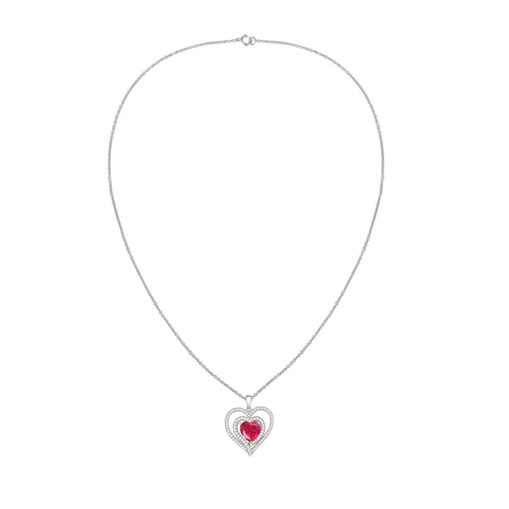 Lab-Created Ruby &amp; Lab-Created White Sapphire Heart Pendant in Sterling Silver – Image 3 of 4