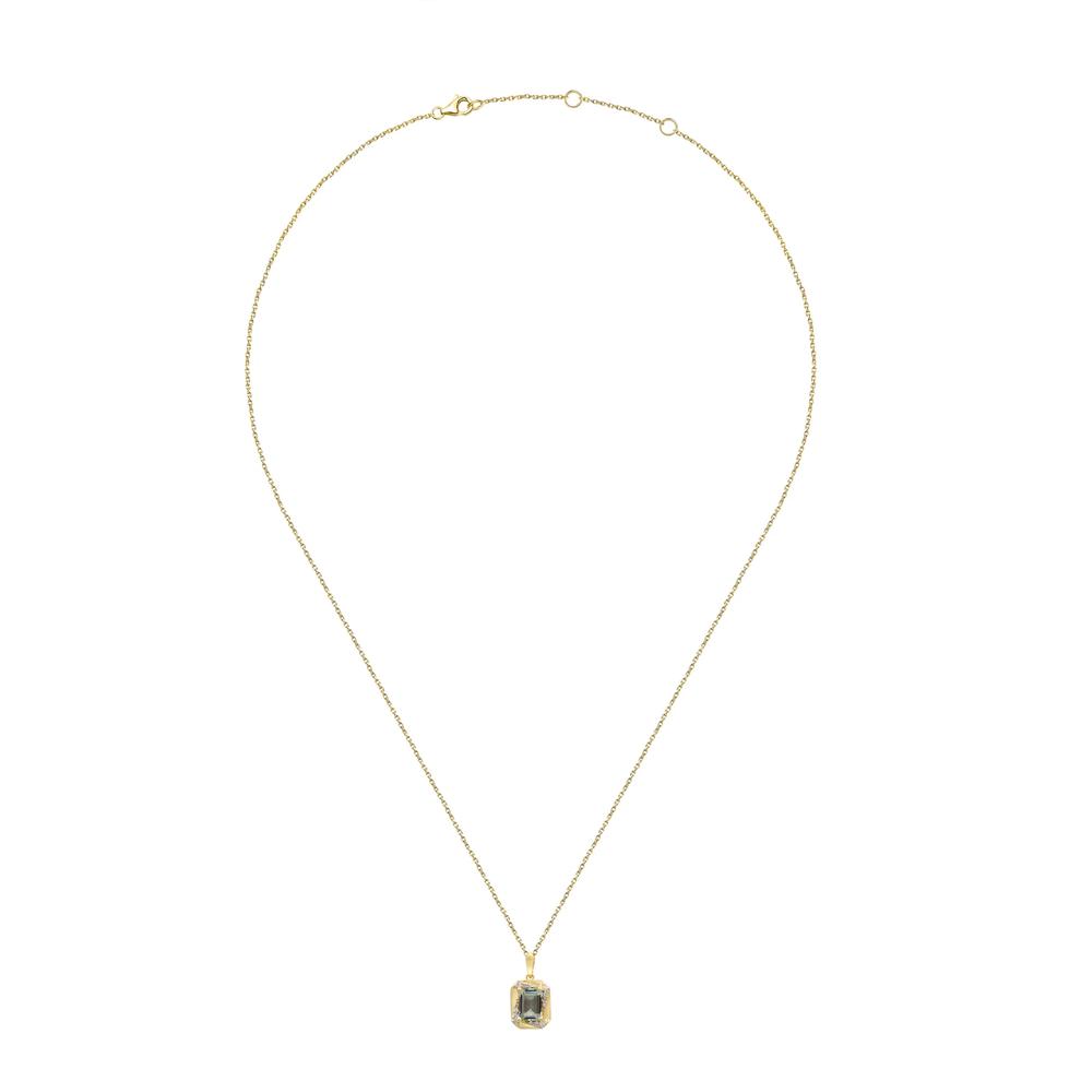 Green Amethyst &amp; Diamond Accent Pendant Necklace in 10K Yellow Gold – Image 3 of 4