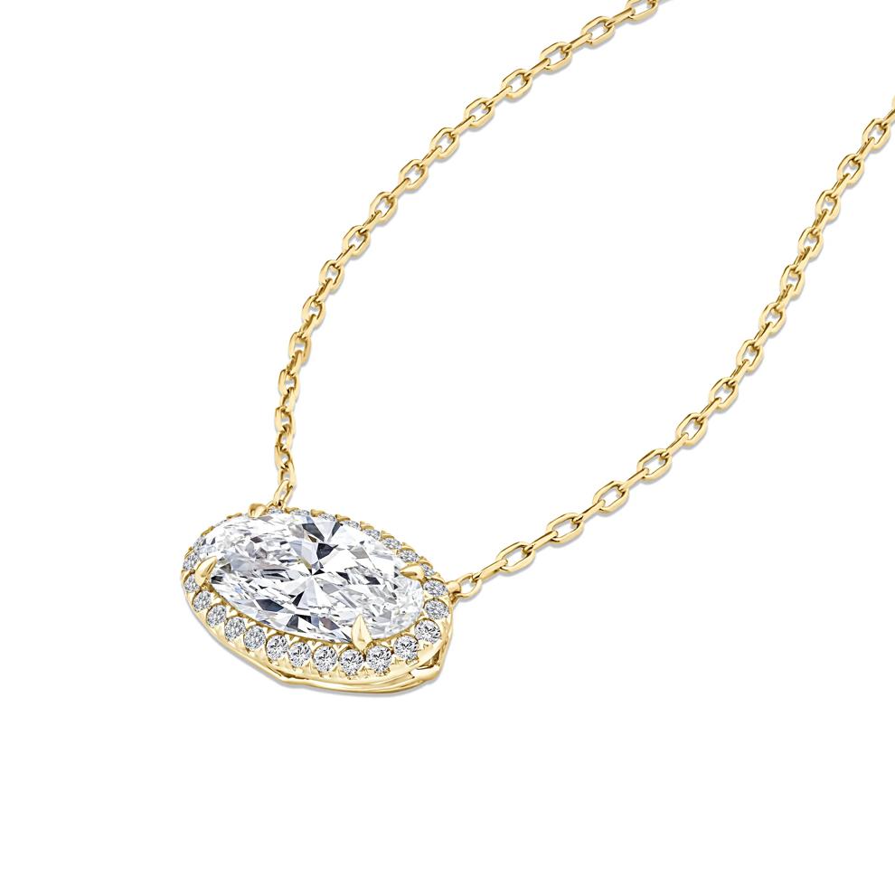 Lab Grown Diamond Elongated Oval Halo Pendant Necklace in 10K Yellow Gold (2 1/5 ct. tw.) – Image 4 of 4