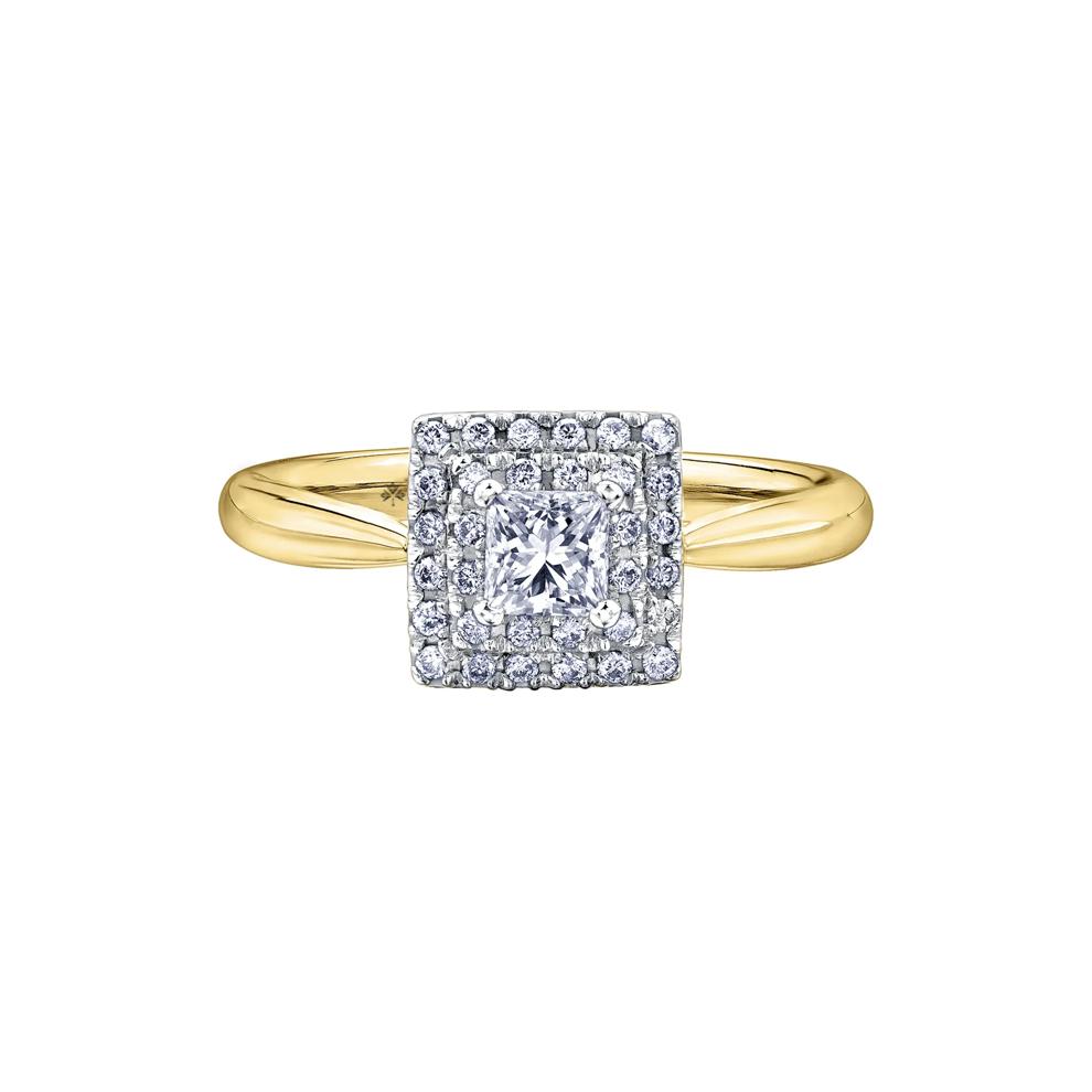 Princess-Cut Double Halo Diamond Engagement Ring in 14K Yellow Gold &amp; 14K White Gold (1/2 ct. tw.) – Image 1 of 7