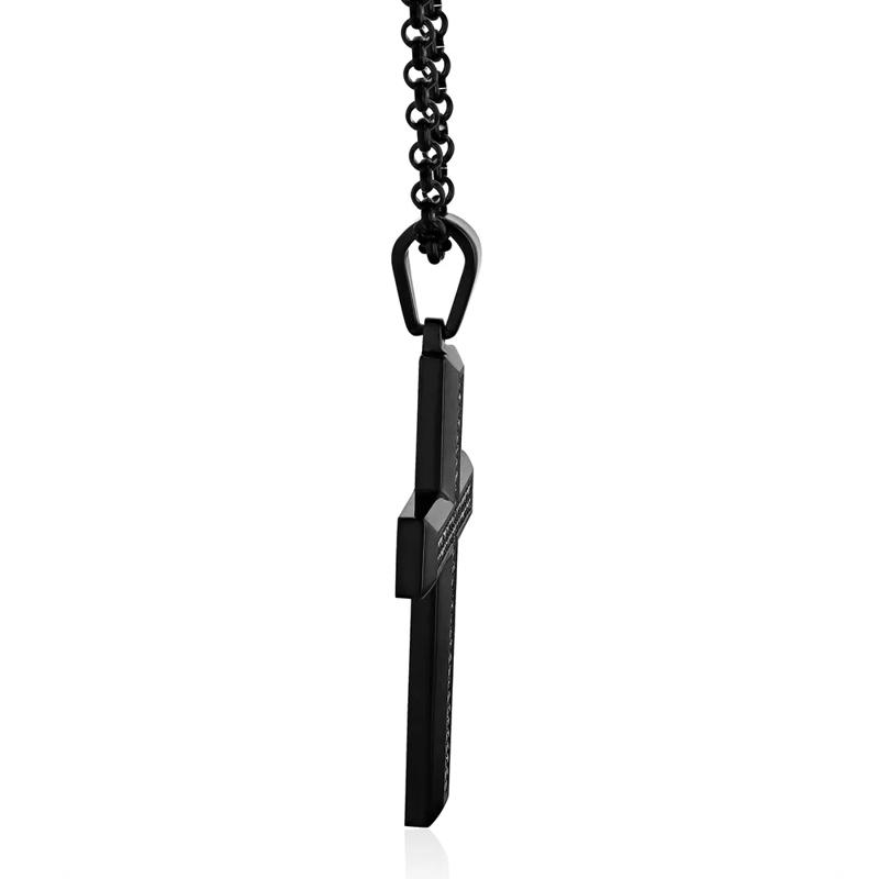 1/2 ct. tw. Black Diamond Cross Necklace in Stainless Steel – Image 2 of 3