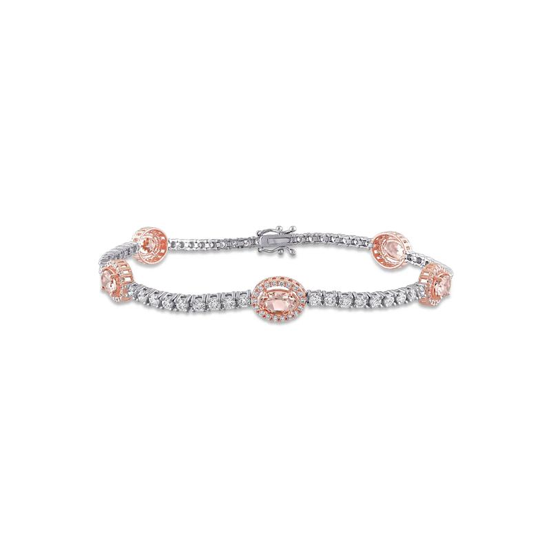 Morganite &amp; Diamond Tennis Bracelet in 14K White &amp; Rose Gold &#40;2 ct. tw.&#41; – Image 1 of 4