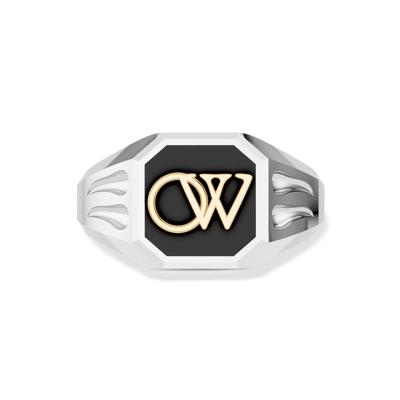 Men's Onyx OW Design Two-Tone Signet Ring in Sterling Silver
