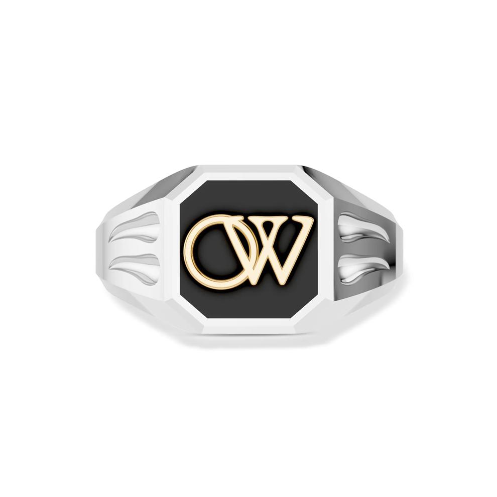 Men's Onyx OW Design Signet Ring in Sterling Silver – Image 5 of 8