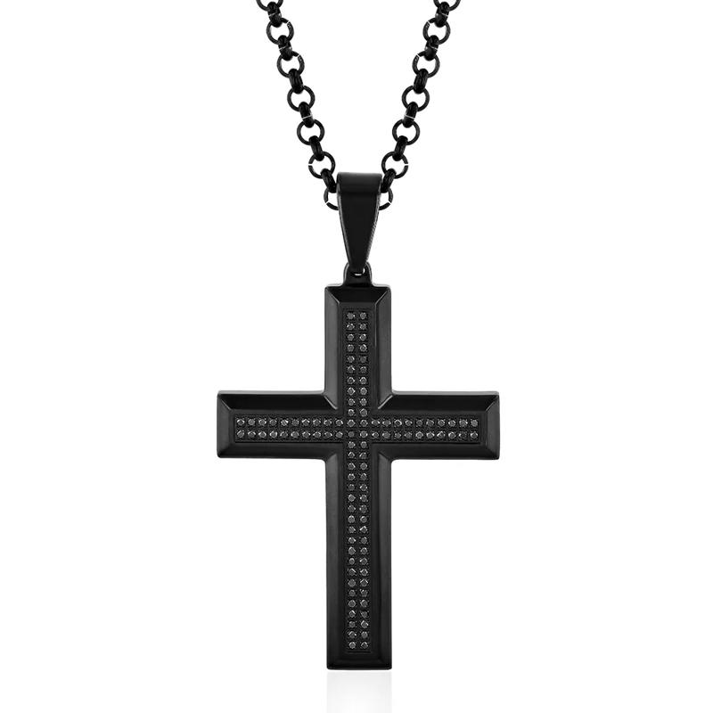 1/2 ct. tw. Black Diamond Cross Necklace in Stainless Steel – Image 1 of 3