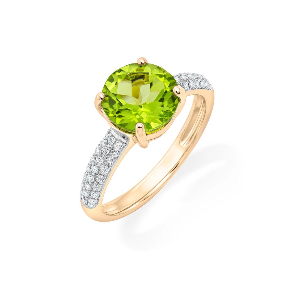Round-Shaped Peridot &amp; Diamond Ring in 10K Yellow Gold (1/8 ct. tw.) – Image 4 of 4