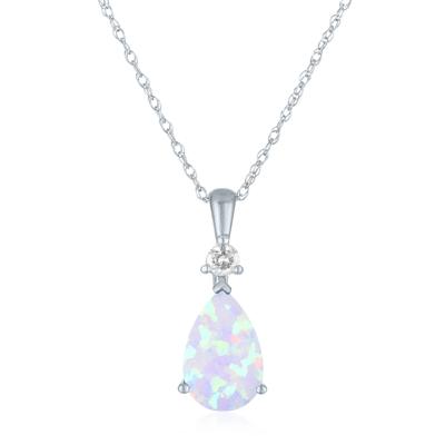 Lab-Created Opal and Lab-Created White Sapphire Pendant in 10K White Gold