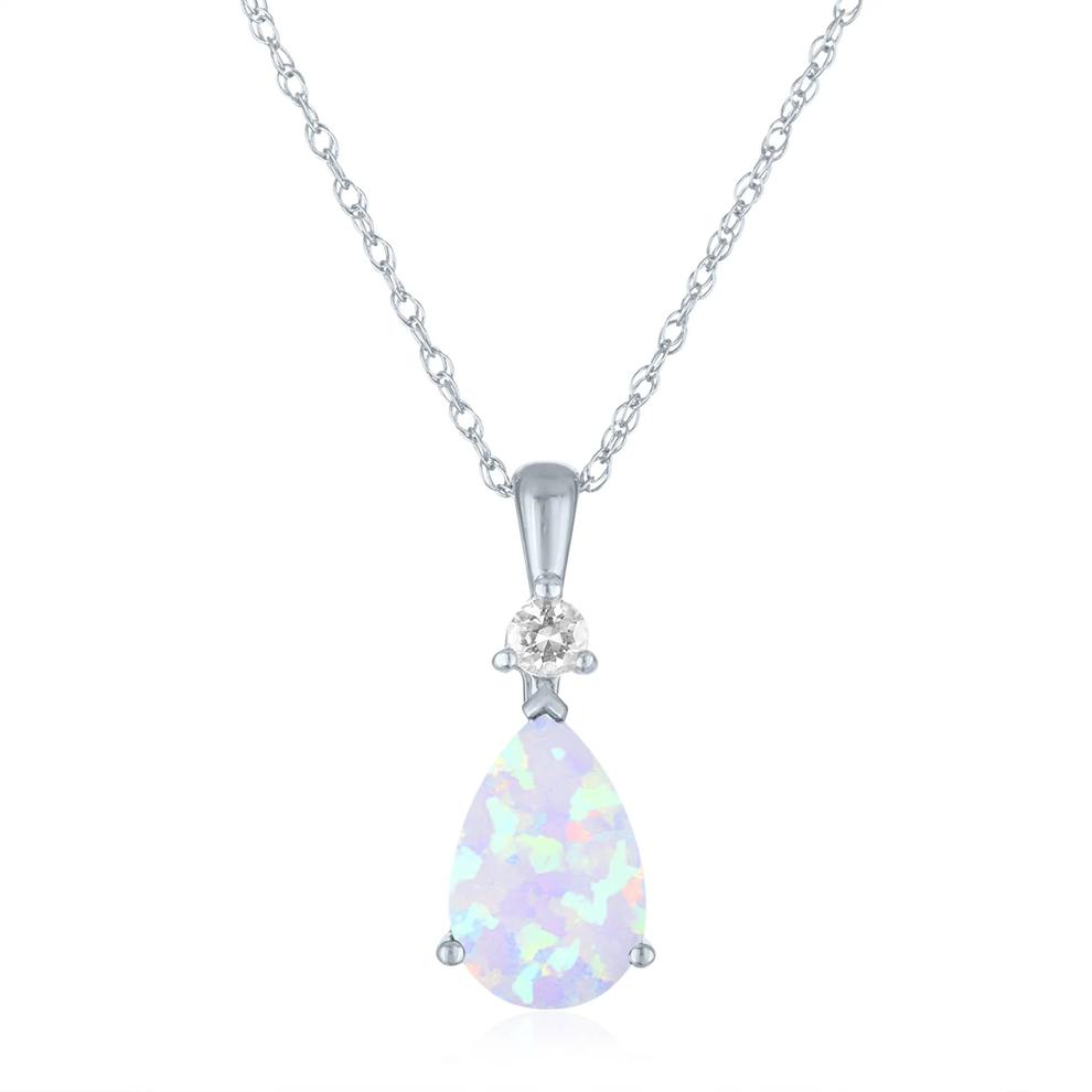 Lab-Created Opal and Lab-Created White Sapphire Pendant in 10K White Gold – Image 1 of 3