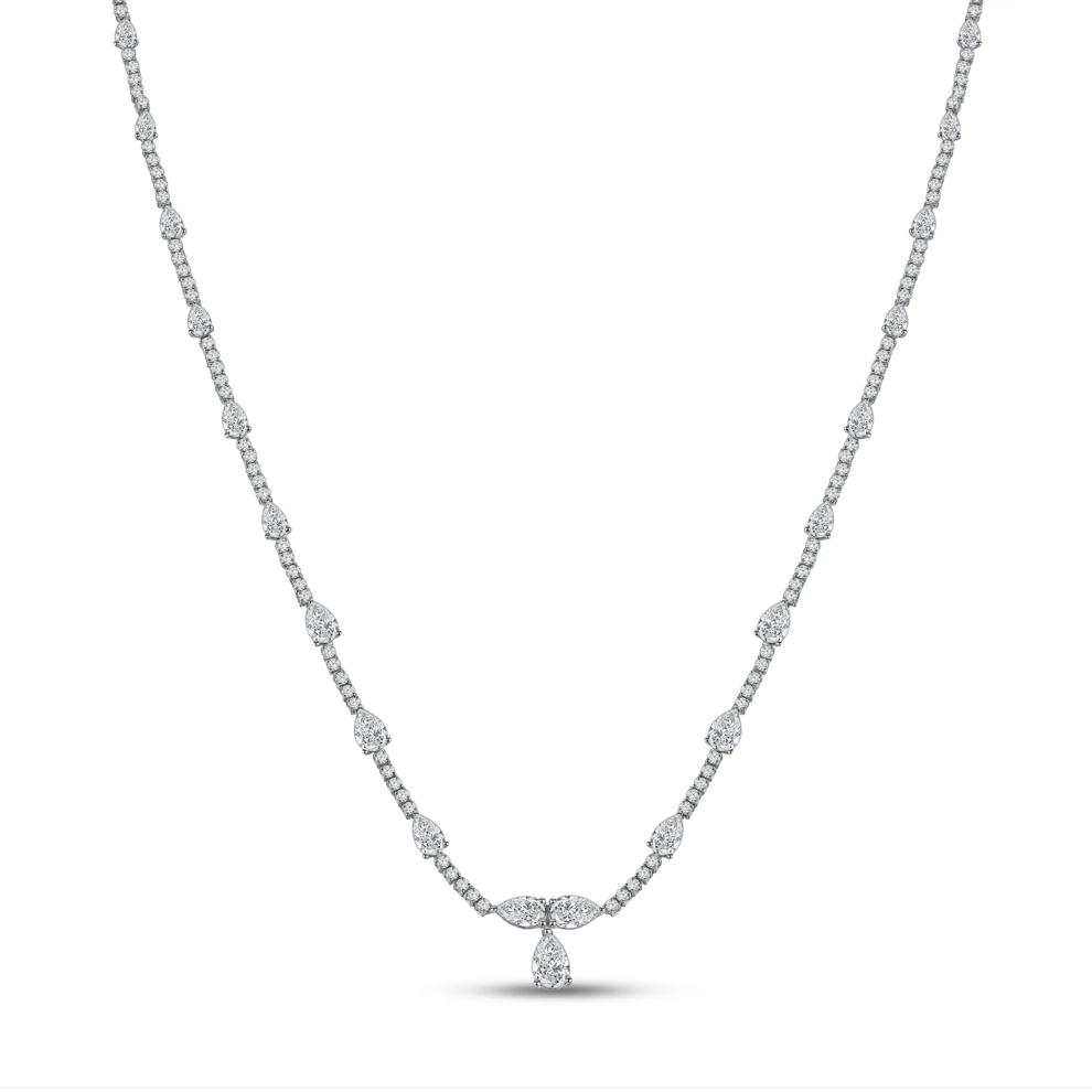 Lab Grown Diamond Pear and Round Drop Necklace in 14K White Gold (13 ct. tw.) – Image 1 of 2