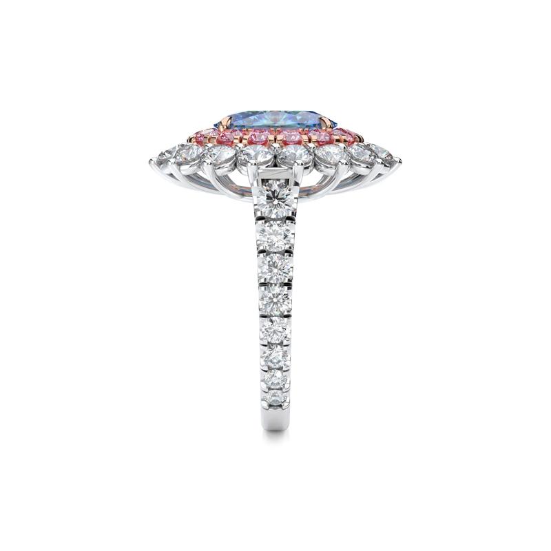Lab Grown Diamond Oval-Shaped Blue, Pink and White Halo Engagement Ring in Platinum and 18K Rose Gold &#40;4 ct. tw.&#41; – Image 3 of 5