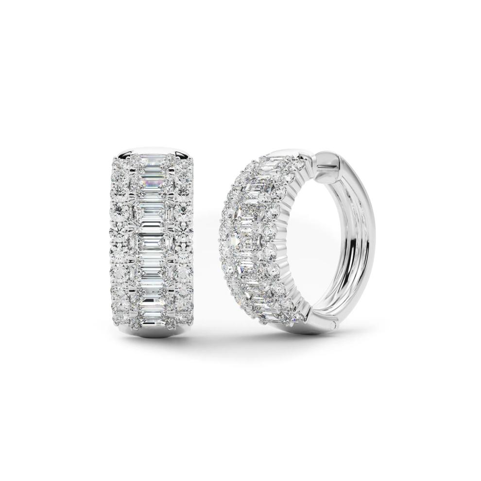 Lab Grown Diamond Emerald-Cut and Round Huggie Hoops in 14K White Gold (5 ct. tw.) – Image 1 of 1