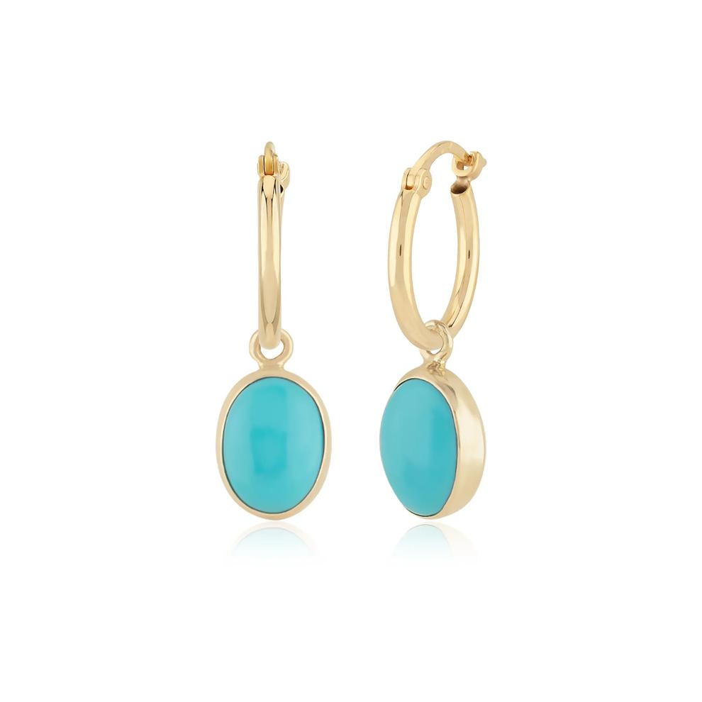 Turquoise Hoop Earrings in 14K Yellow Gold, 25mm – Image 1 of 2