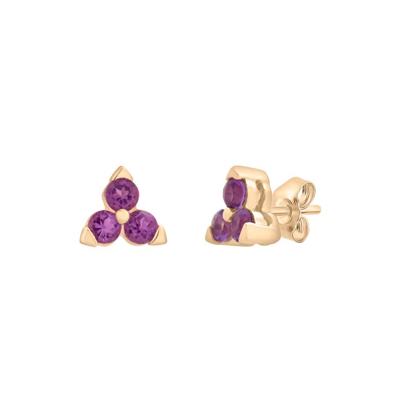 Three-Stone Amethyst Stud Earrings in 10K Yellow Gold – Image 1 of 1