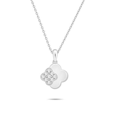 Diamond Clover Pendant Necklace in Sterling Silver, 18" (1/10 ct. tw.)