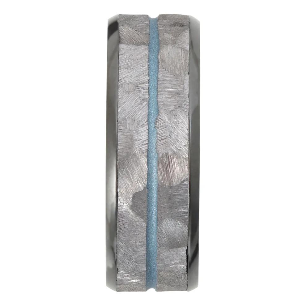 Men&rsquo;s Wedding Band with Blue Cerakote in Tantalum &amp; Black Zirconium, 8mm – Image 3 of 3