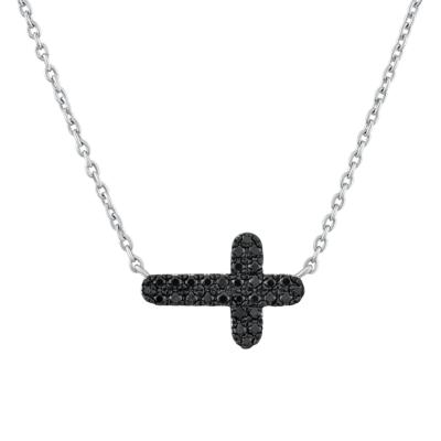 Black Diamond Cross Pendant Necklace in Sterling Silver (1/4 ct. tw.)