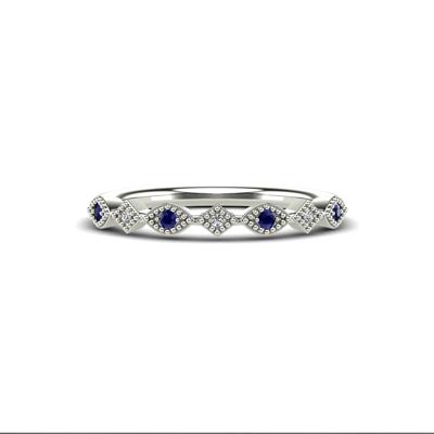 Blue Sapphire & Diamond Accent Stack Band in 10K White Gold