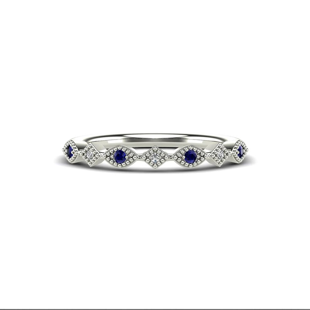 Blue Sapphire &amp; Diamond Accent Stack Band in 10K White Gold – Image 1 of 4