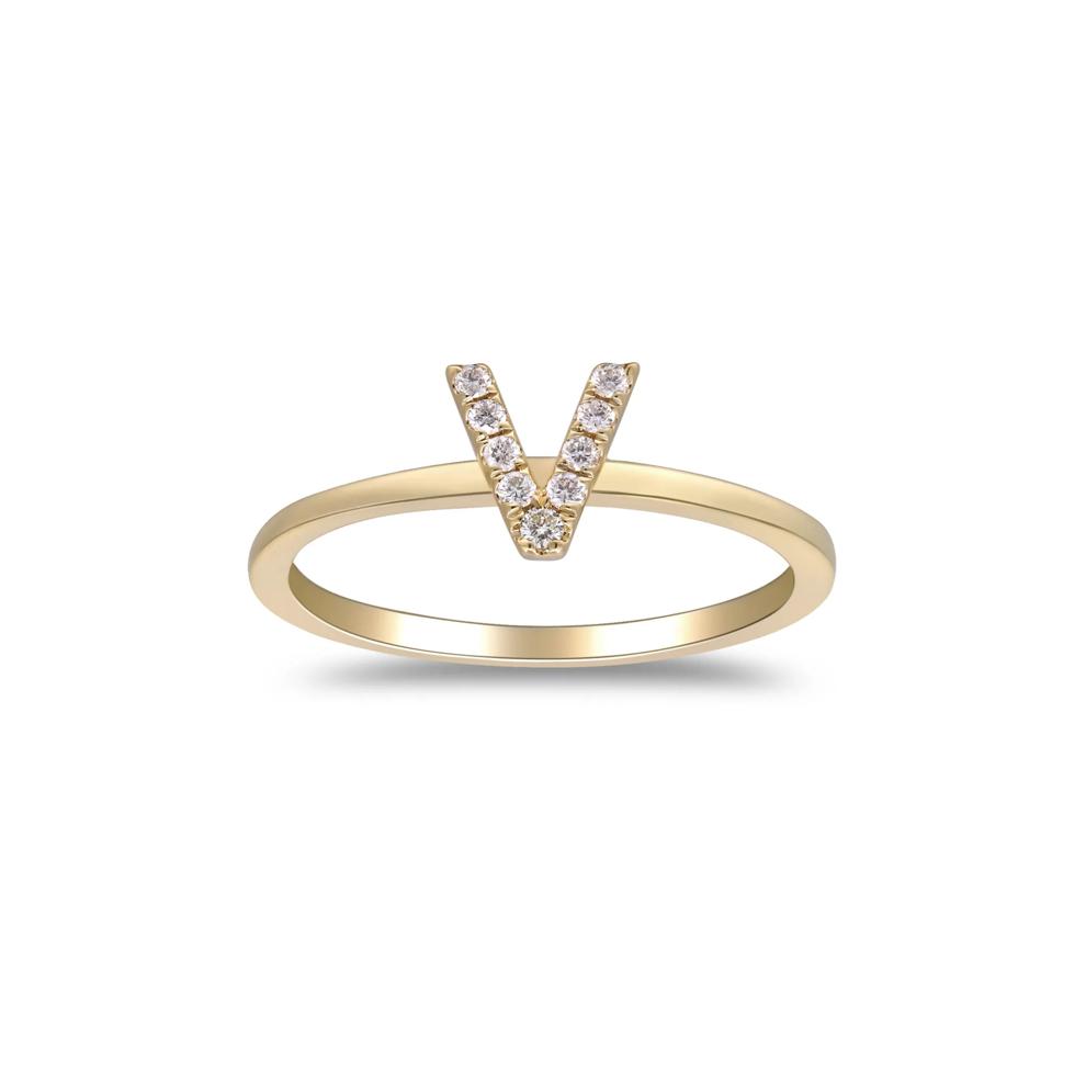 Diamond Accent "V" Initial Ring in 10K Yellow Gold – Image 1 of 5