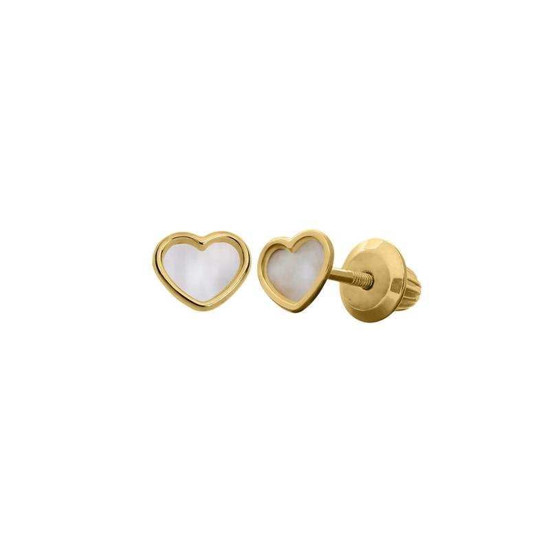 Children's Mother of Pearl Heart Earrings in 14K Yellow Gold – Image 1 of 1