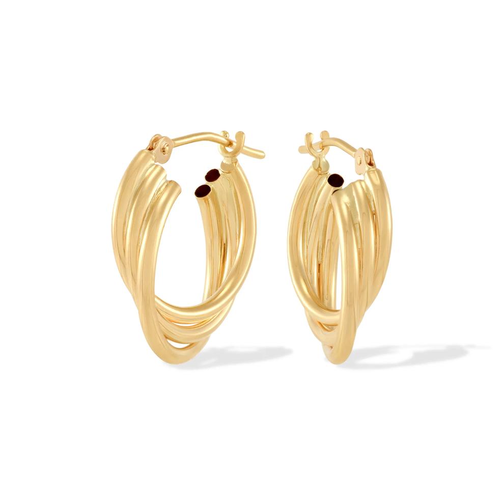 Triple Polished Tube Hoop Earrings in 14K Yellow Gold, 17x14mm – Image 1 of 2