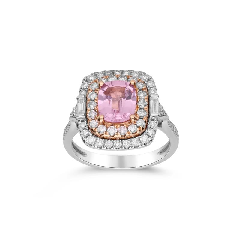 Peach Spinel &amp; Diamond Double Halo Ring in 18K White &amp; Rose Gold &#40;5/8 ct. tw.&#41; – Image 4 of 5