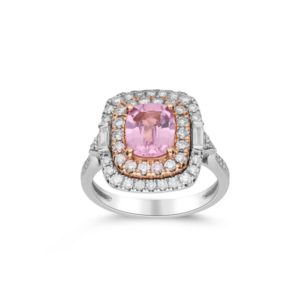 Peach Spinel &amp; Diamond Double Halo Ring in 18K White &amp; Rose Gold (5/8 ct. tw.) – Image 4 of 5