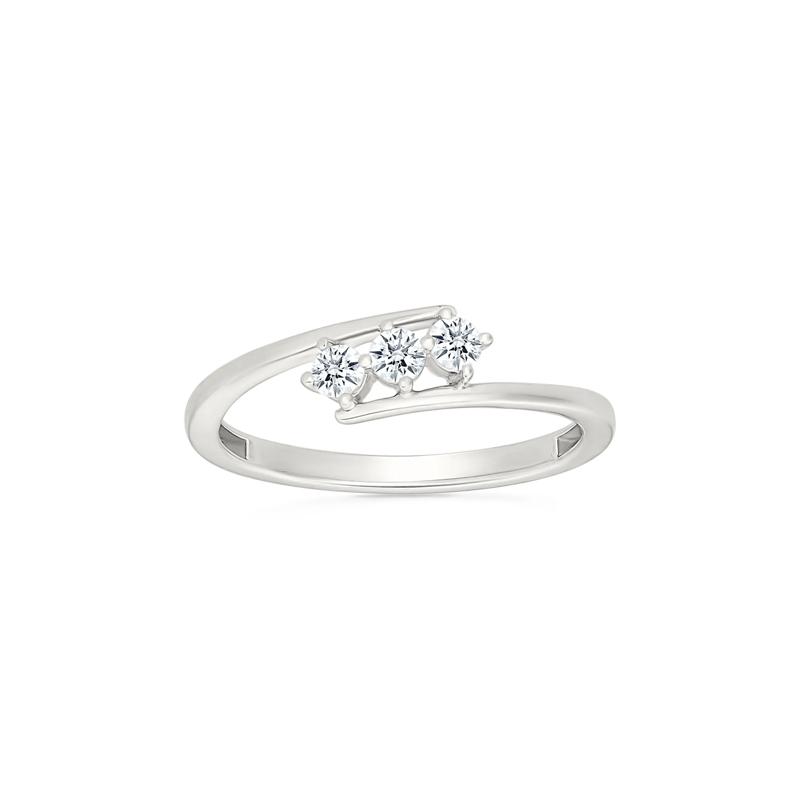 Diamond Three-Stone Bypass Ring in 10K White Gold (1/5 ct. tw.) – Image 1 of 4