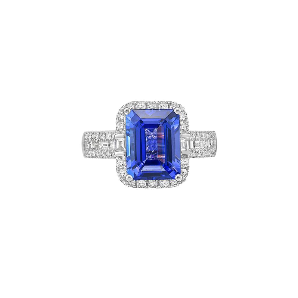 Tanzanite &amp; Diamond Halo Ring in 14K White Gold (5/8 ct. tw.) – Image 1 of 2