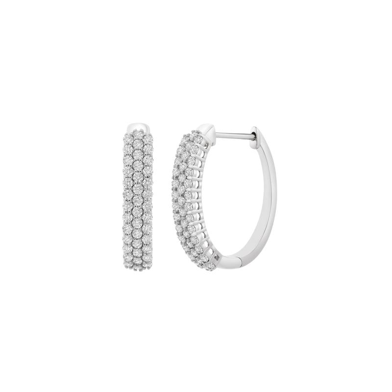 Diamond Hoop Earrings with Three-Row Setting in 10K White Gold &#40;1 ct. tw.&#41; – Image 1 of 1