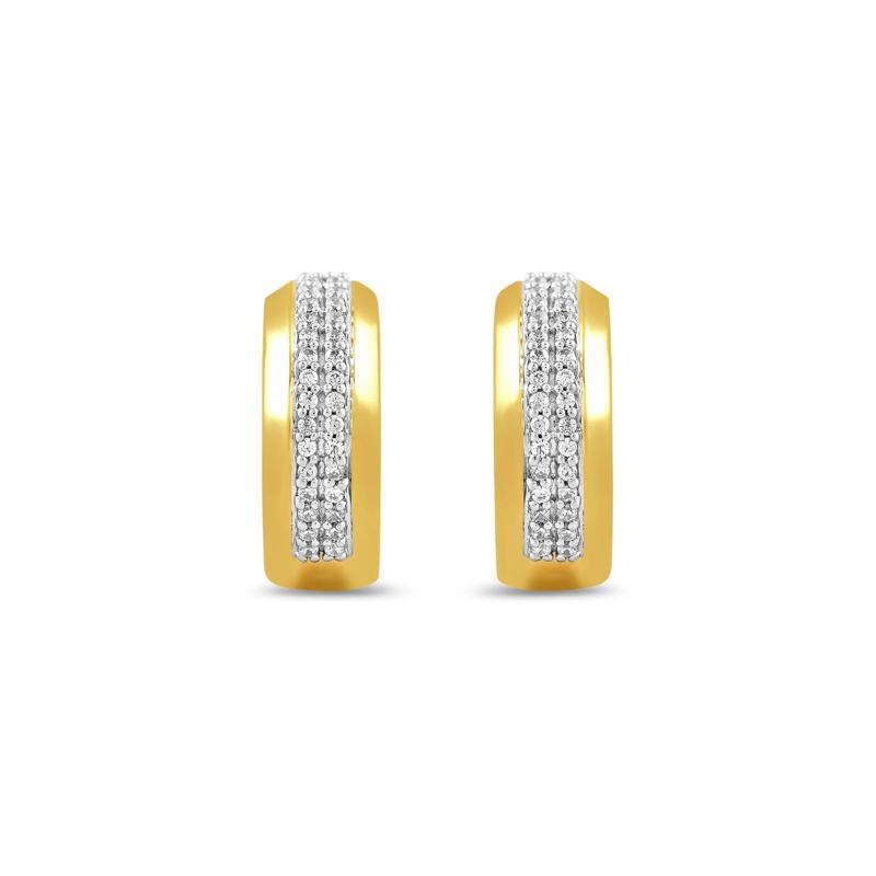 Diamond Two-Row Hoop Earrings in 10K Yellow Gold &#40;1/7 ct. tw.&#41; – Image 2 of 2
