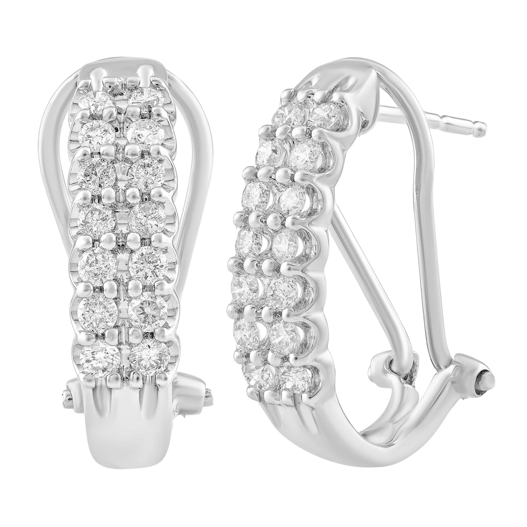 Diamond Double Row Hoop Earrings in 10K White Gold