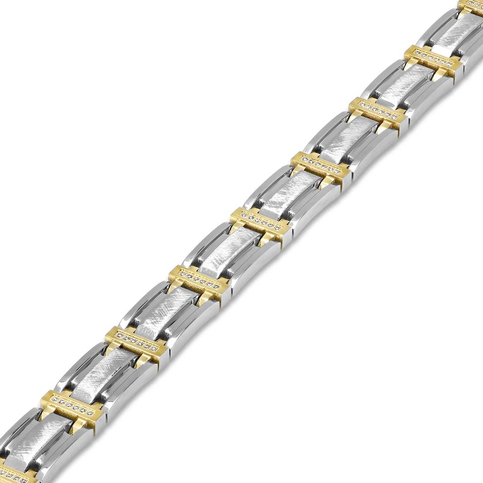 Diamond Link Bracelet in Stainless Steel and Yellow Ion-Plated Stainless Steel, 8.5" (3/8 ct. tw.) – Image 2 of 3