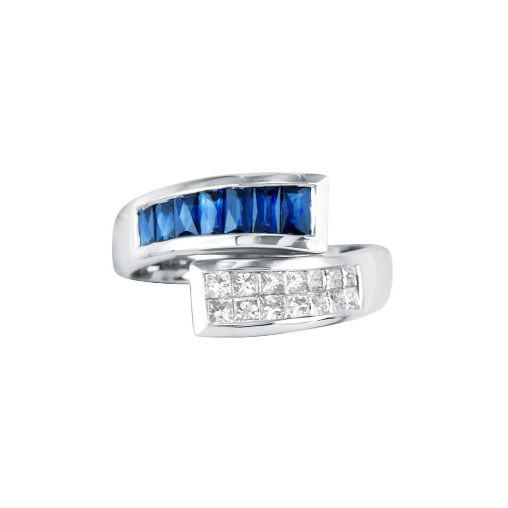 1/2 ct. tw. Diamond &amp; Blue Sapphire Bypass Ring in 14K White Gold – Image 1 of 2
