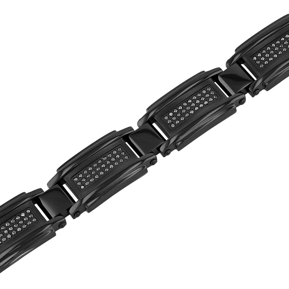 Men&rsquo;s Black Diamond Link Bracelet in Black Ion-Plated Stainless Steel (1 ct. tw.) – Image 2 of 2