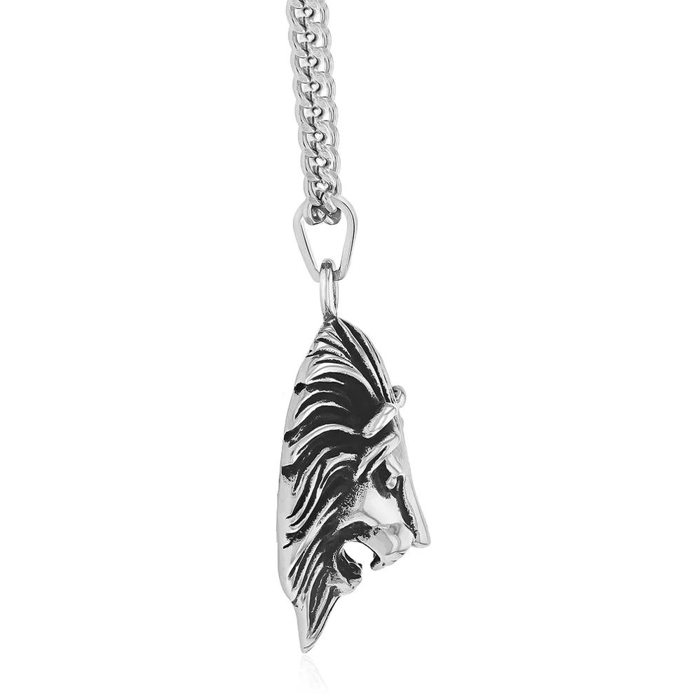 Lion Head Pendant with Curb Link Chain in Stainless Steel – Image 2 of 3