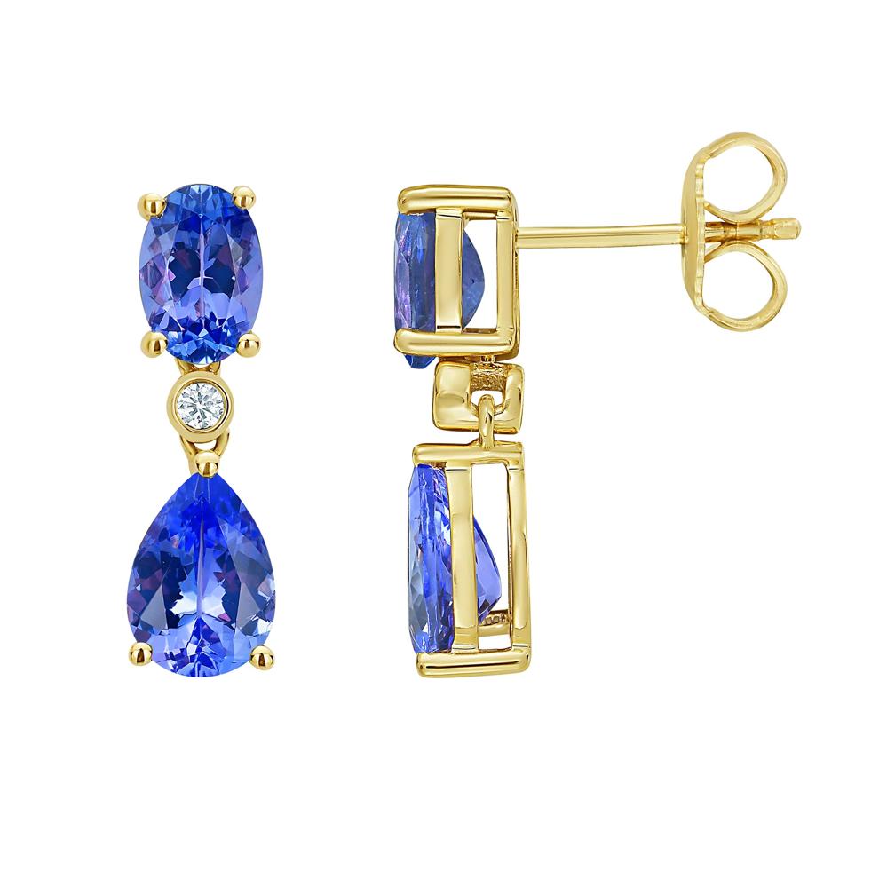 Tanzanite &amp; Diamond Accent Drop Earrings in 14K Yellow Gold – Image 1 of 2