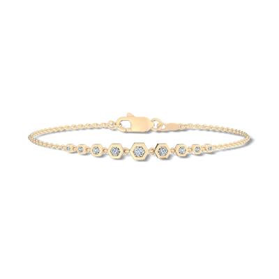 Diamond Graduated Hexagon Station Chain Bracelet in 10K Yellow Gold, 7" (3/8 ct. tw.)