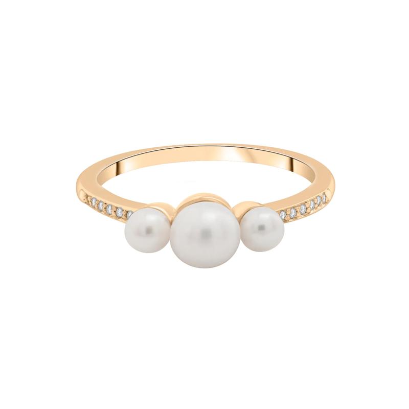Freshwater Pearl and Diamond Accent Three-Stone Ring in 10K Yellow Gold – Image 1 of 5