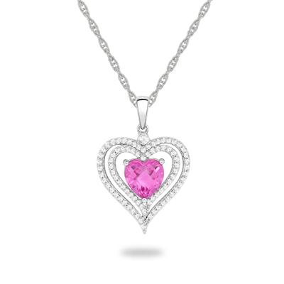 Lab-Created Pink Sapphire & Lab-Created White Sapphire Heart Pendant in Sterling Silver