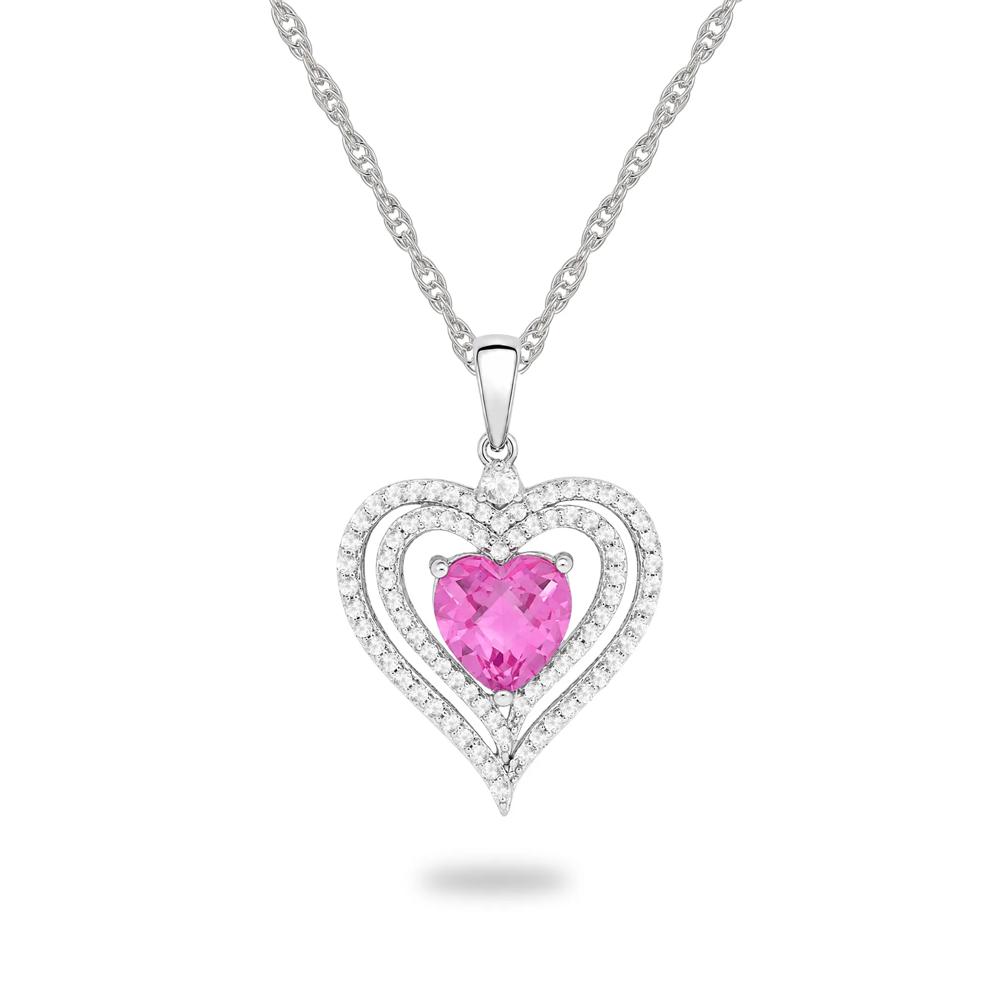 Lab-Created Pink Sapphire &amp; Lab-Created White Sapphire Heart Pendant in Sterling Silver – Image 1 of 4