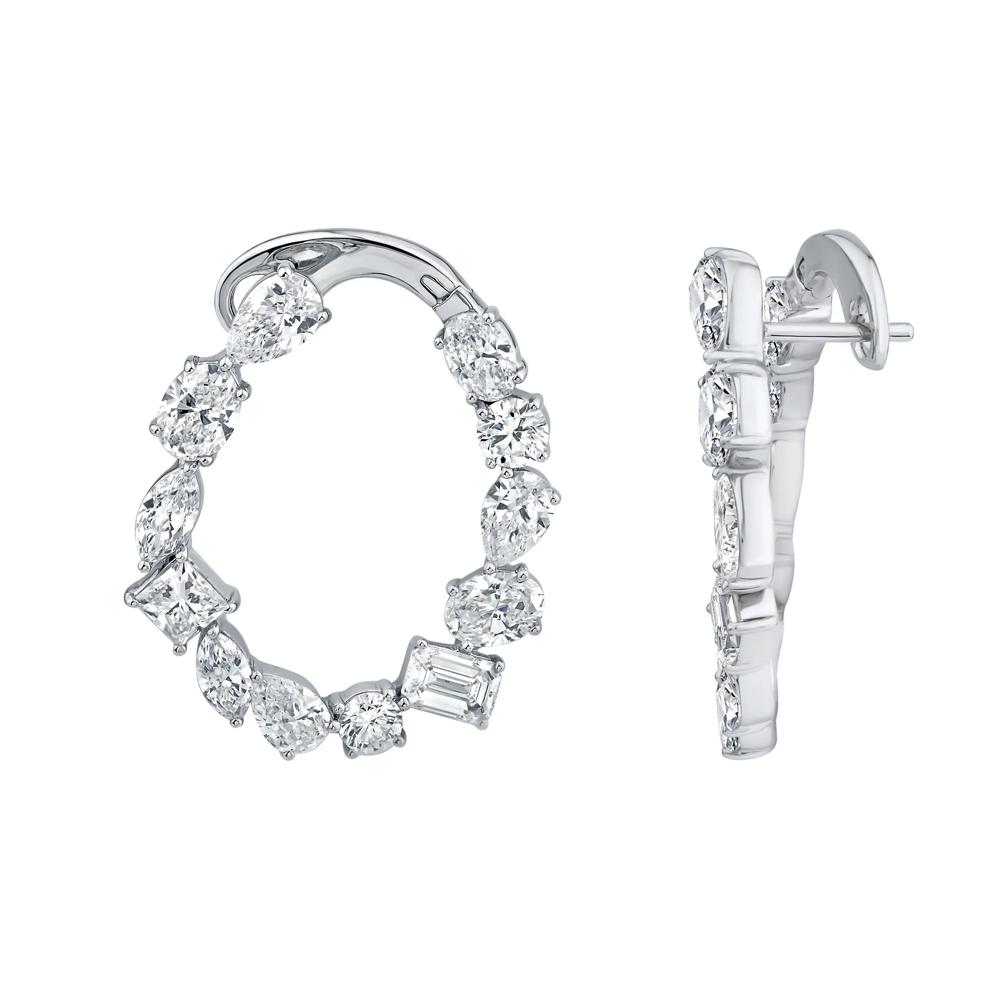 Lab Grown Diamond Mixed Cut Hoop Earrings in 14K White Gold (6 ct. tw.) – Image 2 of 2