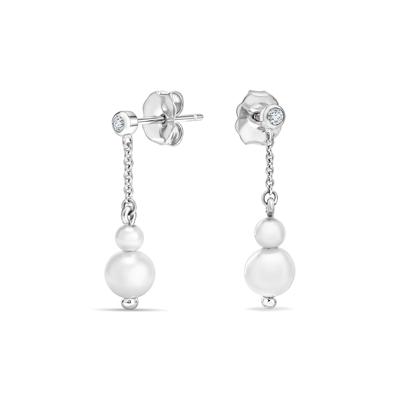 Freshwater Cultured Pearl & White Topaz Dangle Drop Earrings in Sterling Silver