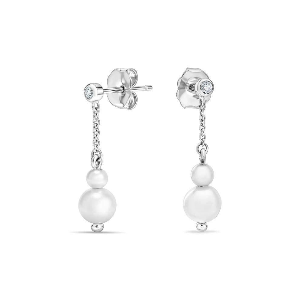 Freshwater Cultured Pearl &amp; White Topaz Dangle Drop Earrings in Sterling Silver – Image 1 of 2